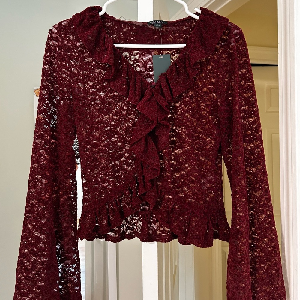 Wild Fable Burgundy Lace Ruffle Blouse